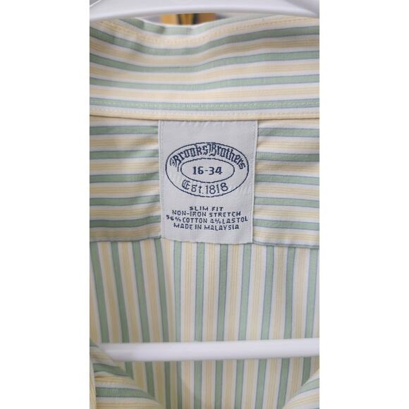 Brooks Bothers 1818 Slim Fit 16-34 LS Non Iron Button Up Green, White, Yellow... - Picture 2 of 5